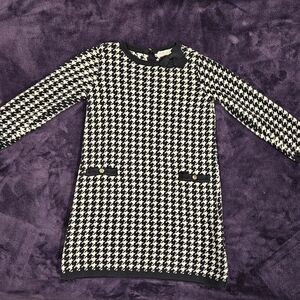 Girls Black and White Sheath Dress with Long Sleeves